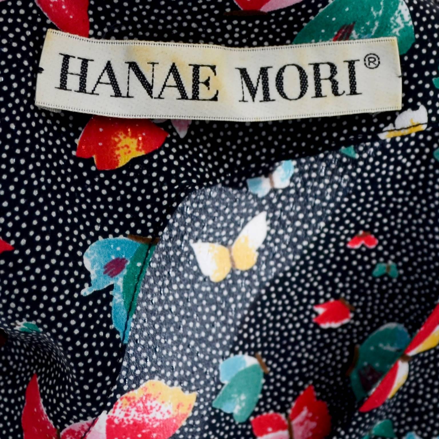 Hanae Mori Vintage Dress 2 Pc Skirt Blouse Butterflies Flowers 2