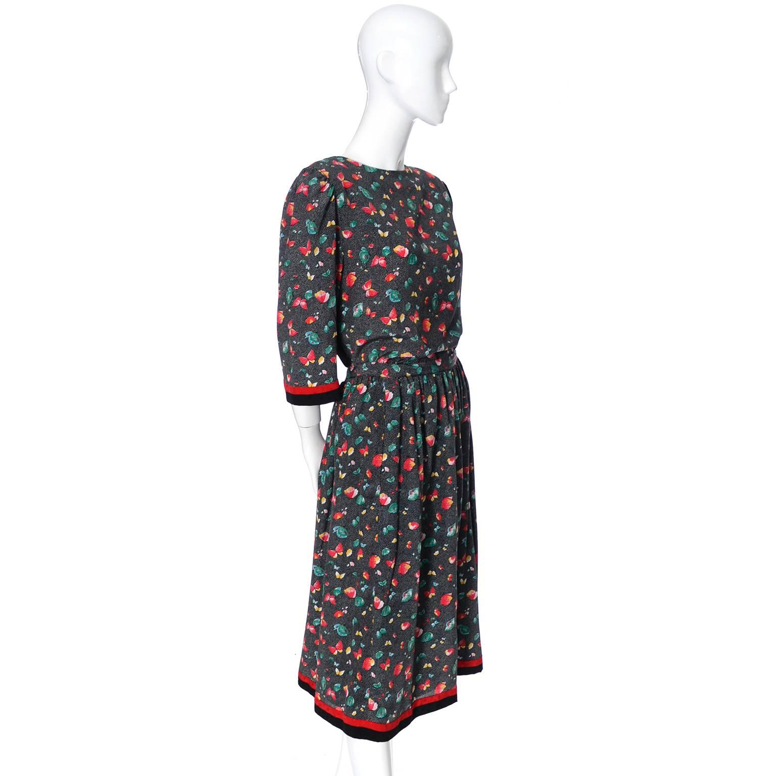 Women's Hanae Mori Vintage Dress 2 Pc Skirt Blouse Butterflies Flowers