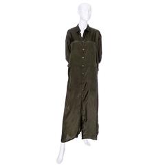 Comme des Garcons 1980s Vintage Fall Green Rayon dress or Long Coat Shirtdress