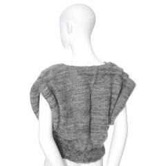 Nikos Handwoven Gray Wool Vintage Cropped Sweater With Rolled Arms & V Neck Vest