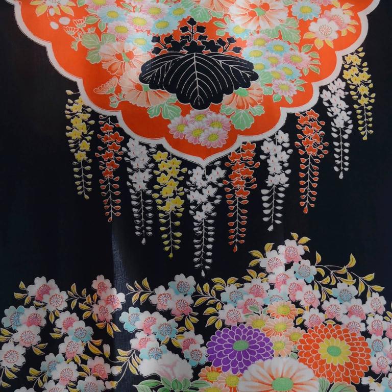 Vintage Kimono Quilt Fabric Silk Purple Flower Classic Style 102cm K84