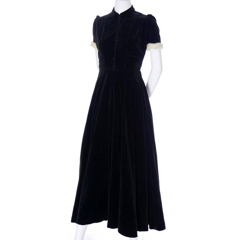 Numbered 1940s John Lewis Vintage Dress Long Black Velvet Evening Gown