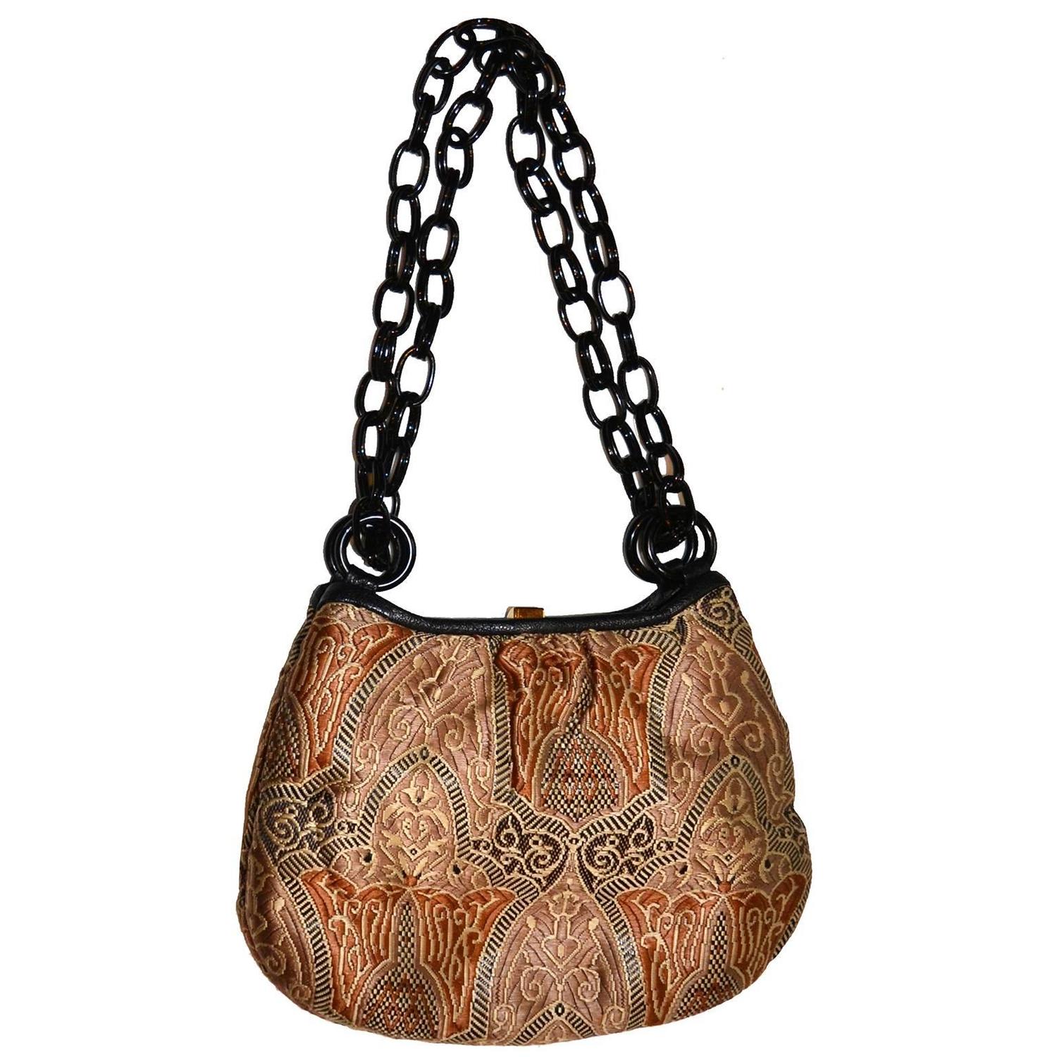 Koret Rare Vintage Handbag Chunky Black Chain Link Strap Unique Print ...