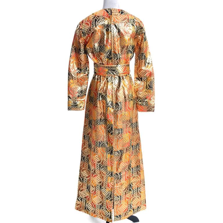 1960s Krist Mod Gold and Copper Lame Metallic Vintage Maxi Dress Asian ...