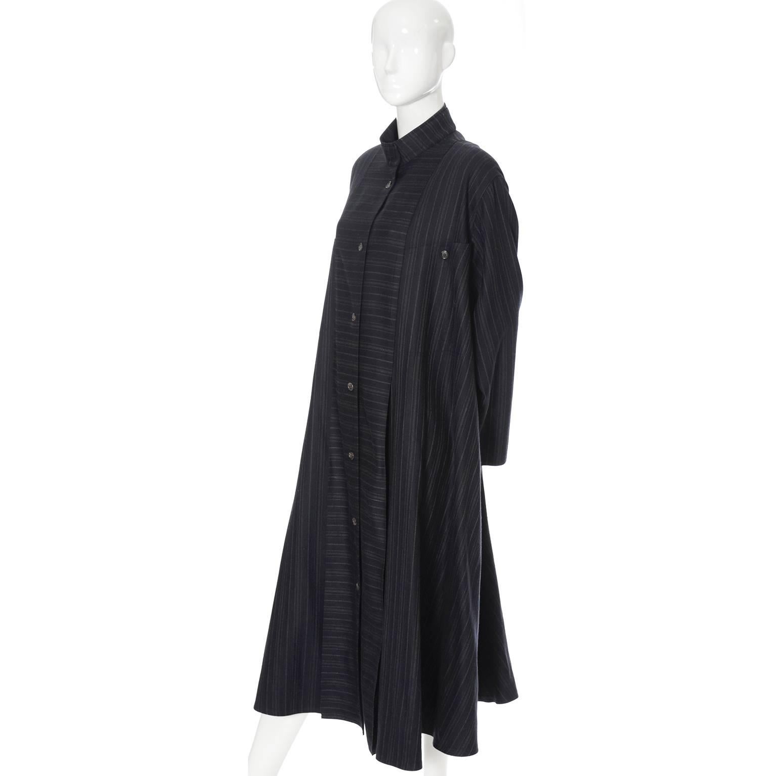 Harve Benard Pinstripe Wool Vintage Coat Modern Swing Japanese Inspired M/L In Excellent Condition In Portland, OR
