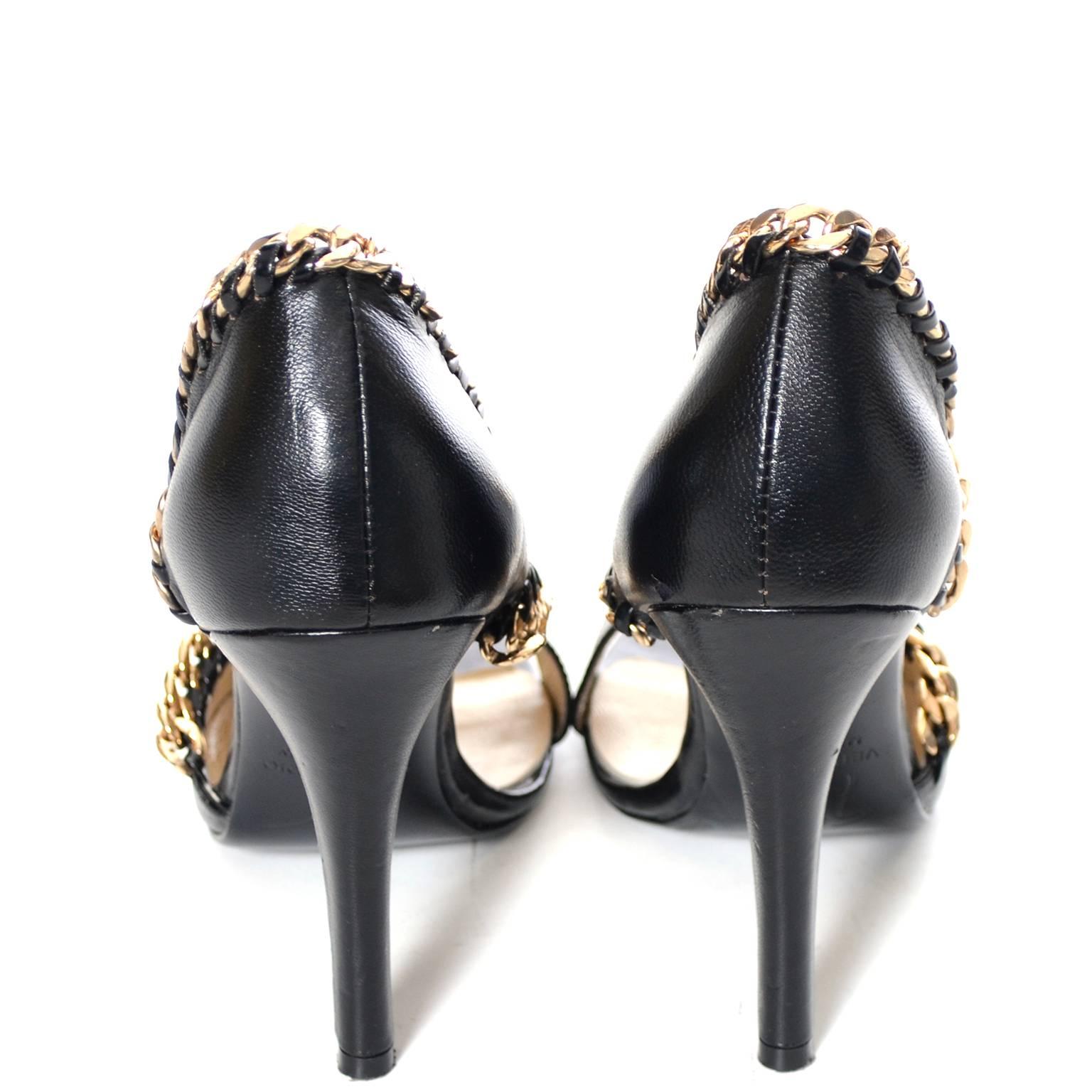 Women's Giuseppe Zanotti for Balmain Paris Shoes Black Leather Heels Chain Detail 5.5 6