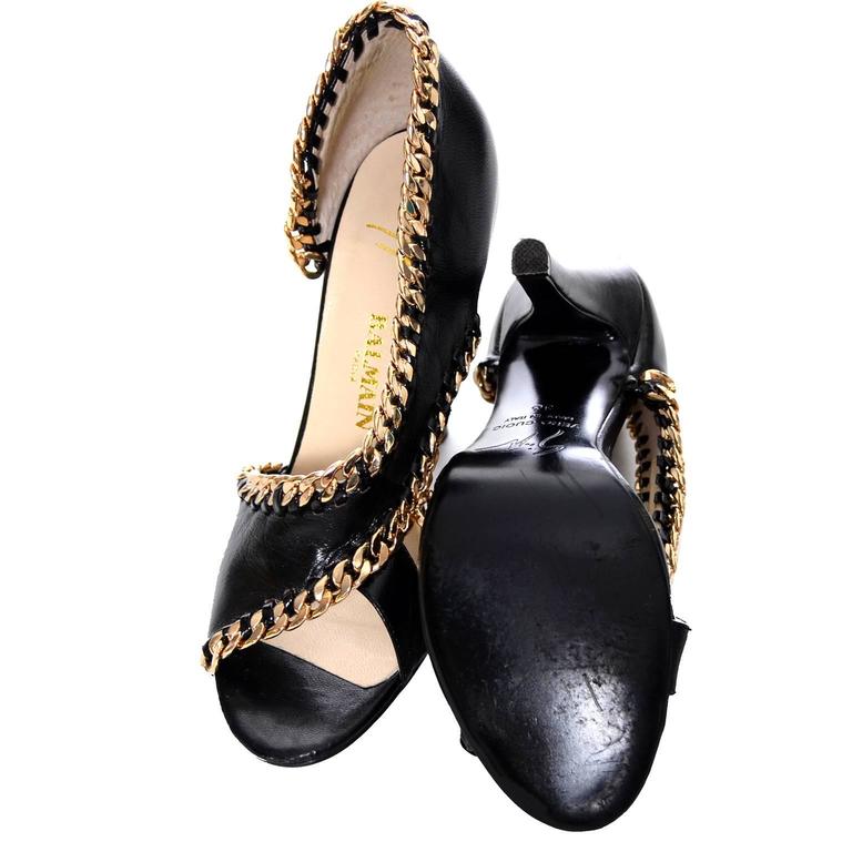 Giuseppe Zanotti for Balmain Paris Shoes Black Leather Heels Chain