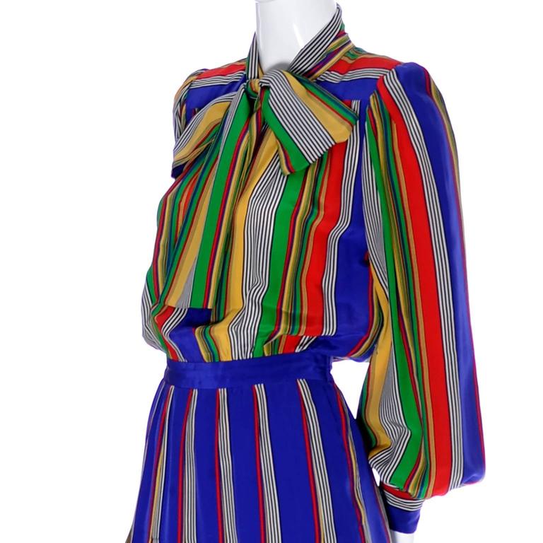 Vintage Ysl Rive Gauche Silk Dress Stripes Yves Saint Lau Paris Purple Vintage Ysl Rive Gauche Silk Dress Stripes Yves Saint Lau Paris 36 Bow For