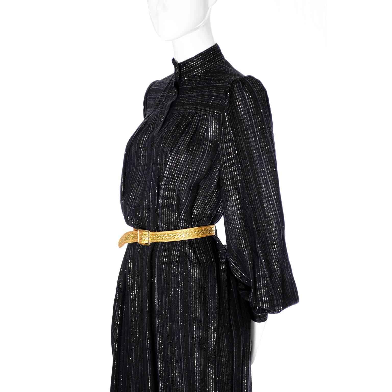 YSL Yves Saint Laurent Rive Gauche Metallic Vintage Dress 1970s 1