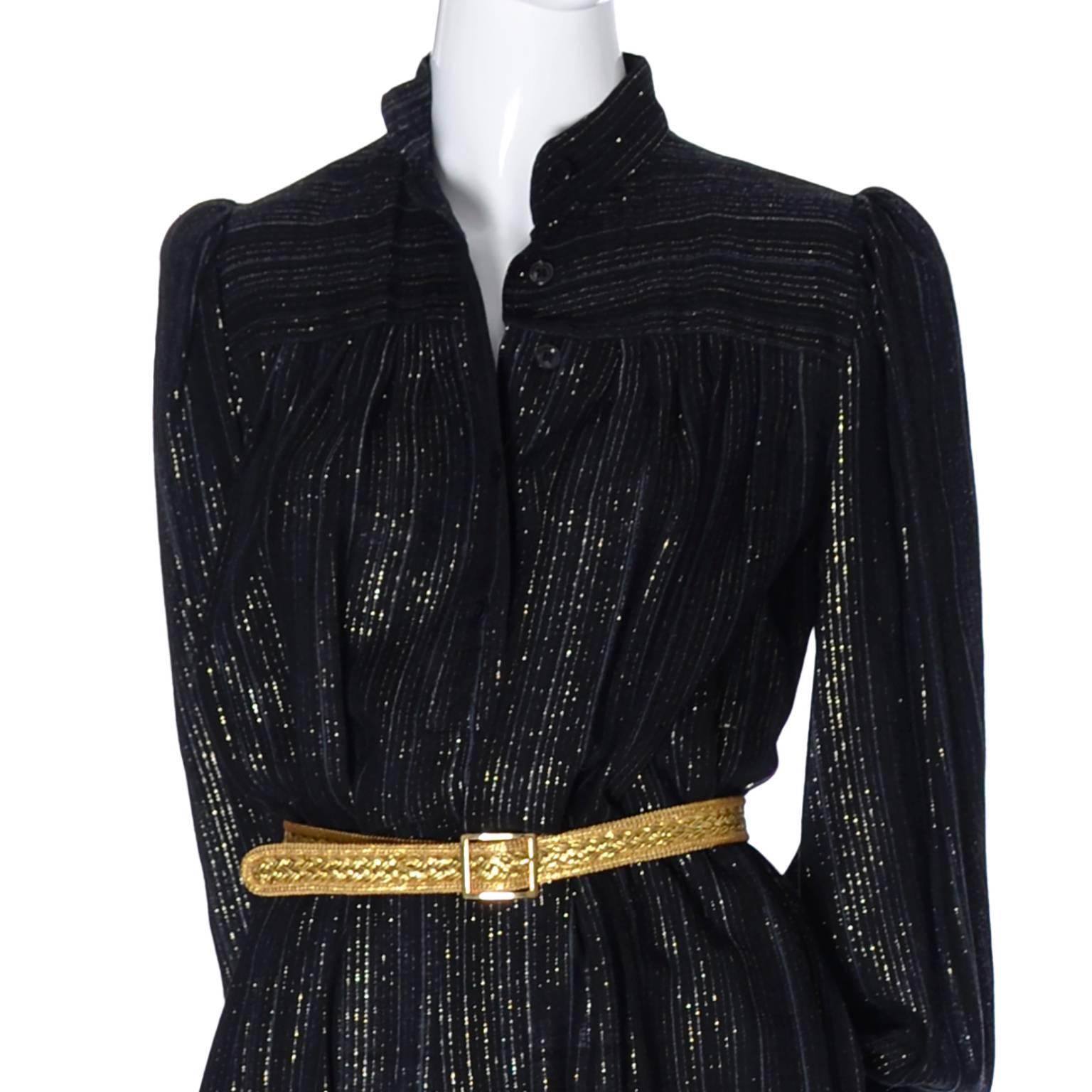 YSL Yves Saint Laurent Rive Gauche Metallic Vintage Dress 1970s In Excellent Condition In Portland, OR