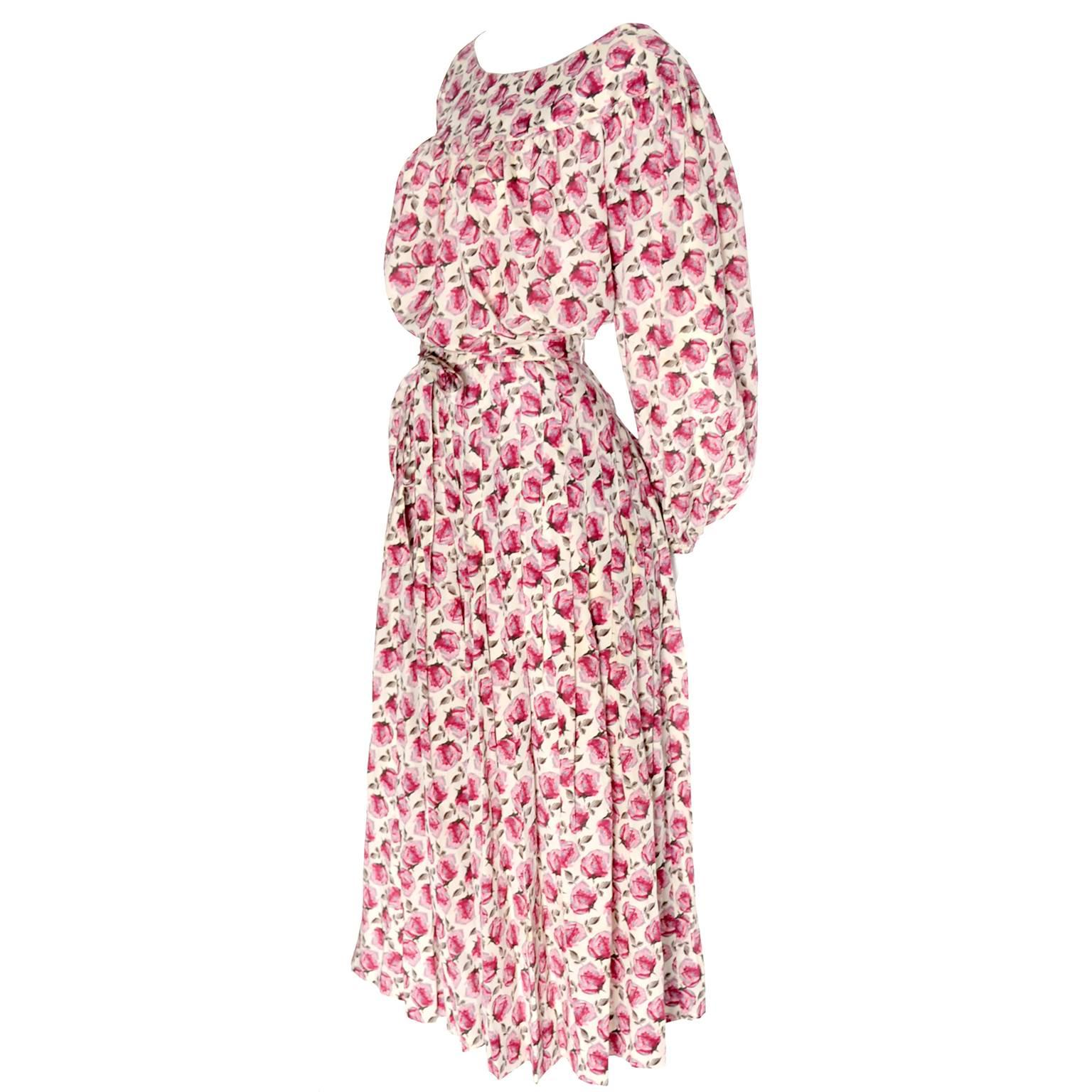 YSL Yves Saint Laurent Rive Gauche Vintage Dress Skirt Blouse Peasant Silk Roses