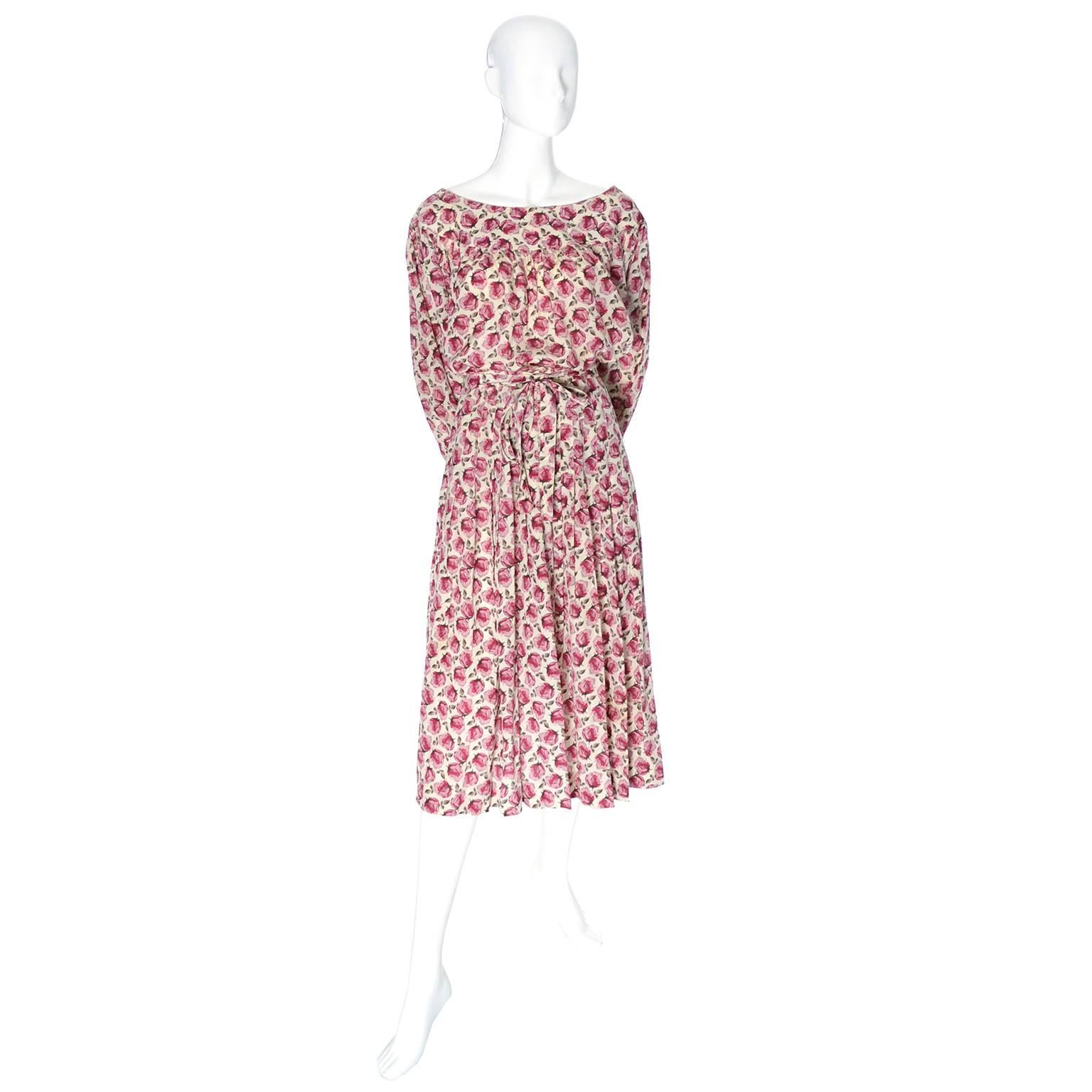 Women's YSL Yves Saint Laurent Rive Gauche Vintage Dress Skirt Blouse Peasant Silk Roses