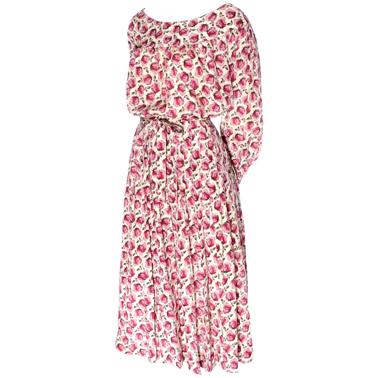 YSL Yves Saint Laurent Rive Gauche Vintage Dress Skirt Blouse Peasant Silk Roses 1