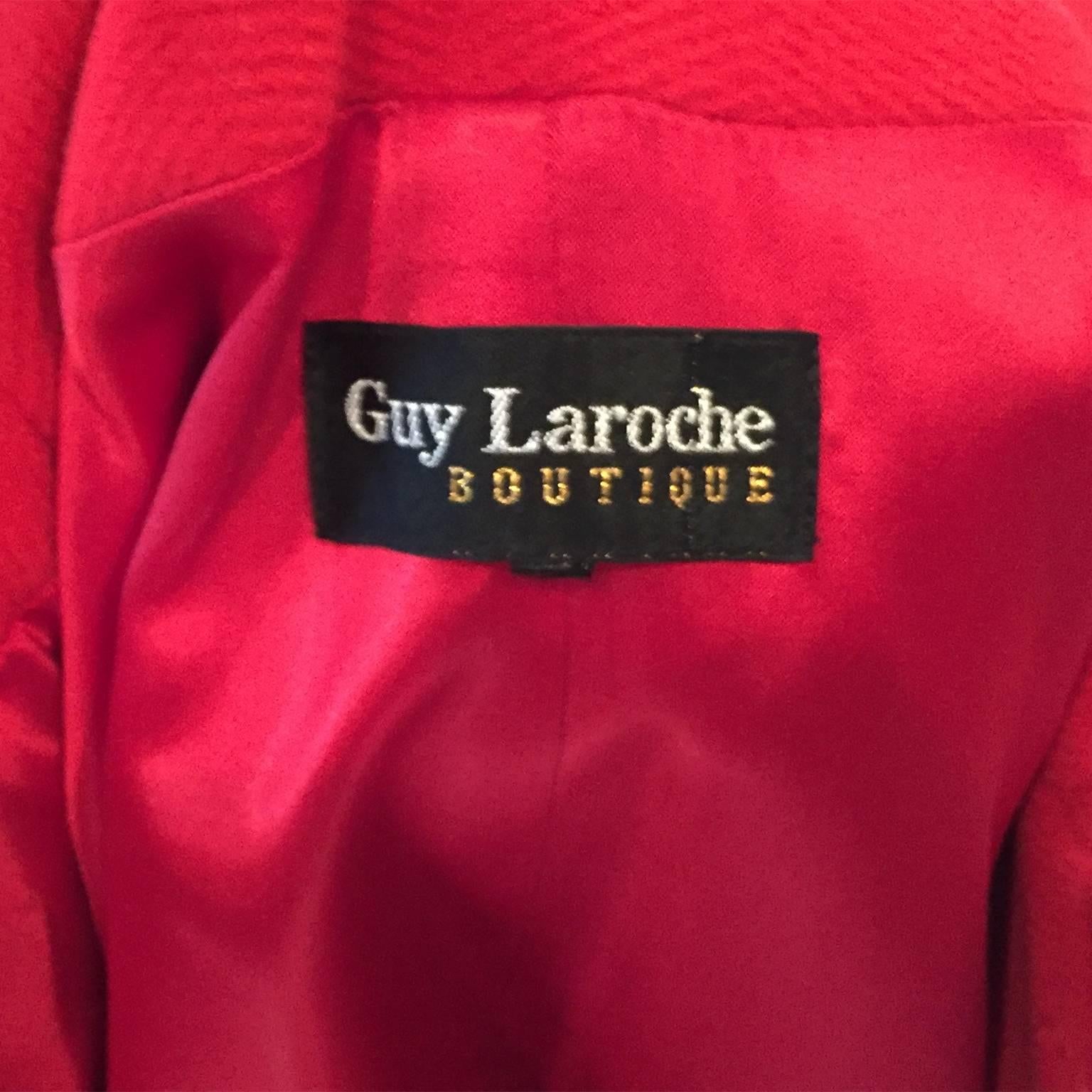 Guy Laroche Boutique 1980s Vintage Coat in Cherry Red Wool W Dolman Sleeves 3