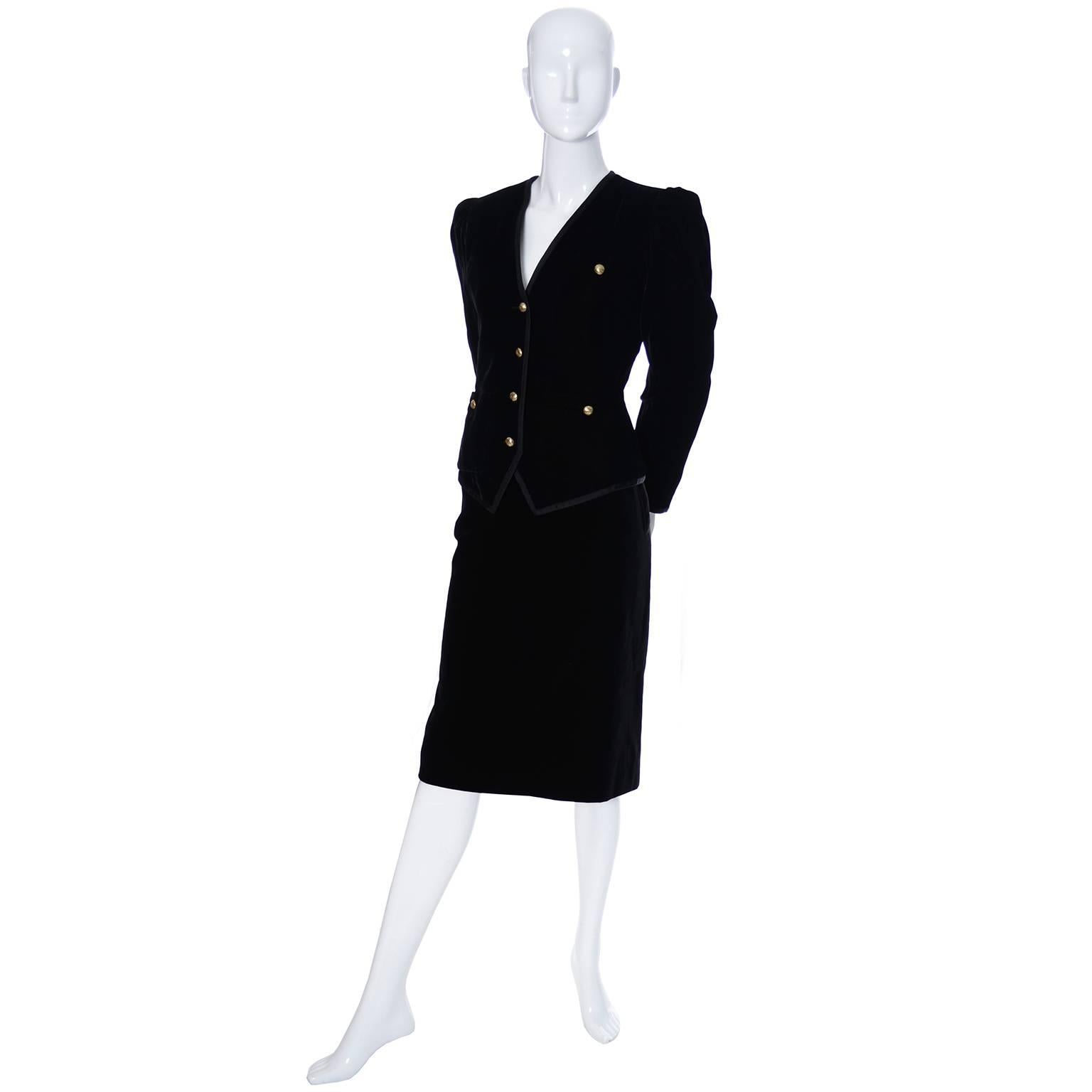 Unique 80s Velvet black suit long sleeves jacket in black size SM.Vintage classy pockets women outfit.LaZLeP Y75C56