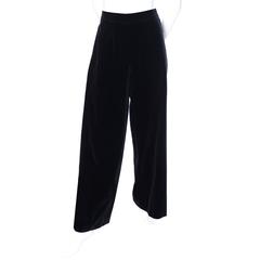 Vintage YSL Pants Black Velvet High Waisted Wide Saint Laurent Evening Trousers