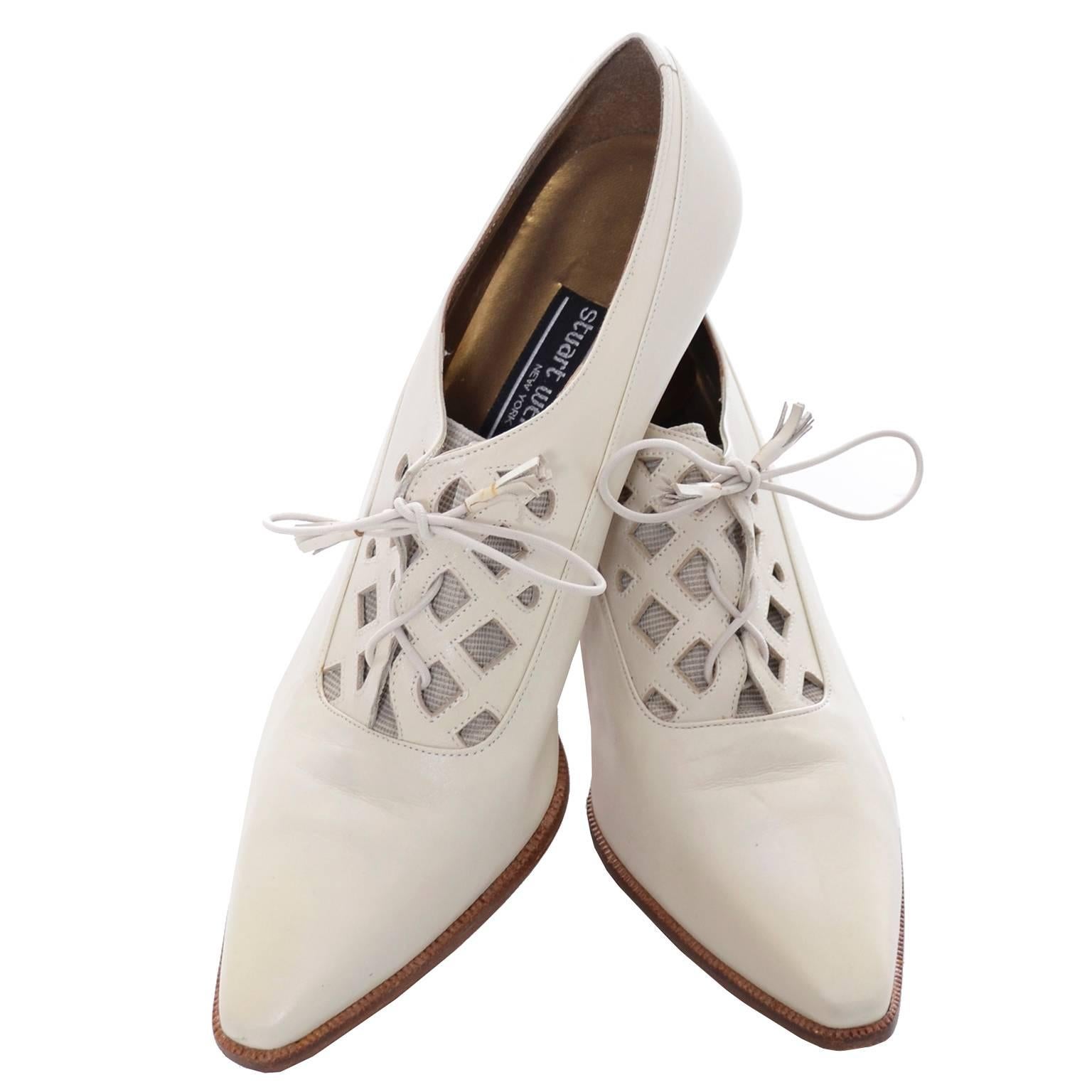 Vintage Stuart Weitzman Shoes 1980s Lace up Victorian Revival Oxfords Spain 8.5