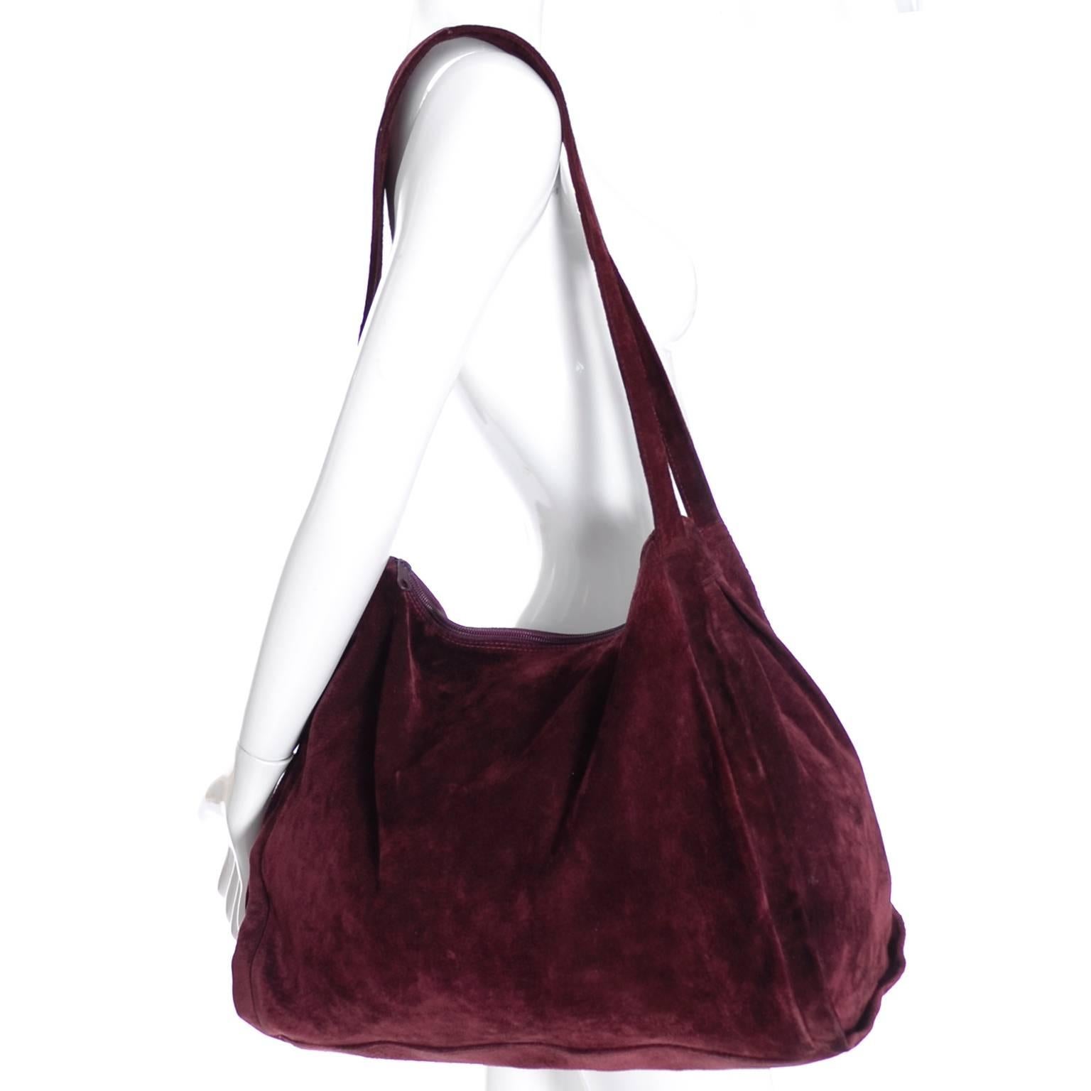 Donna Karan New York Vintage Handbag Suede Burgundy Large Bag In Excellent Condition In Portland, OR