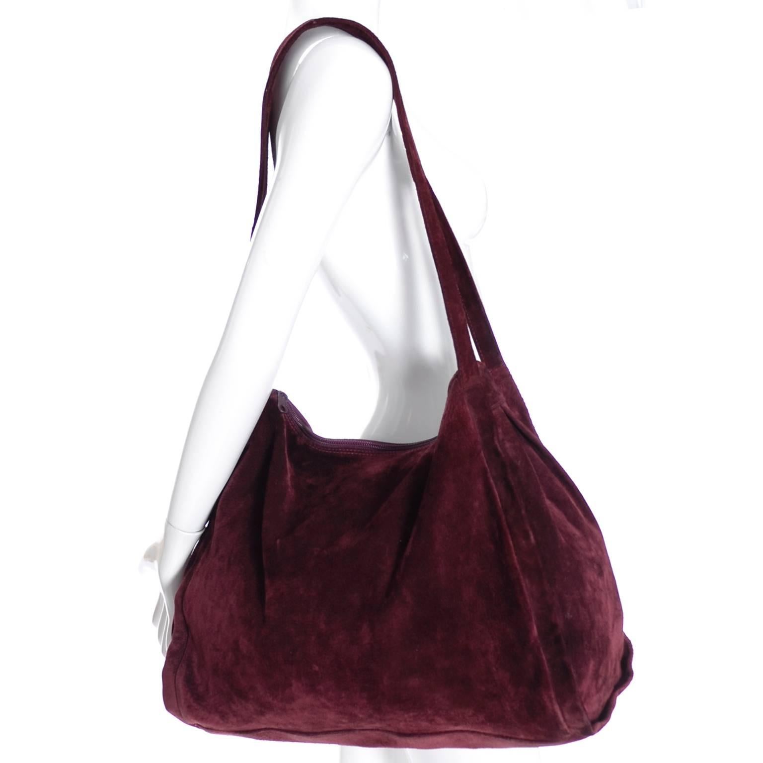 Donna Karan New York Vintage Handtasche Wildleder Burgund große Tasche 2