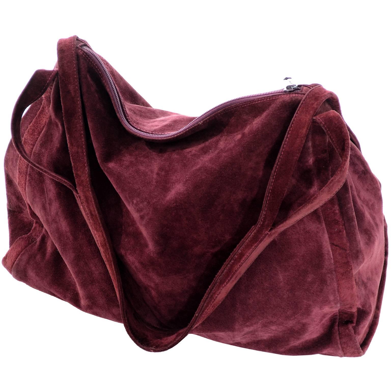 Women's Donna Karan New York Vintage Handbag Suede Burgundy Large Bag
