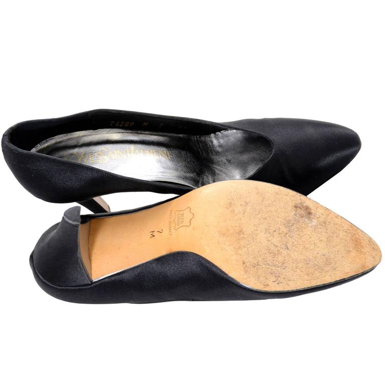 Yves Saint Laurent YSL Vintage Black Satin Shoes Heels 7M 1