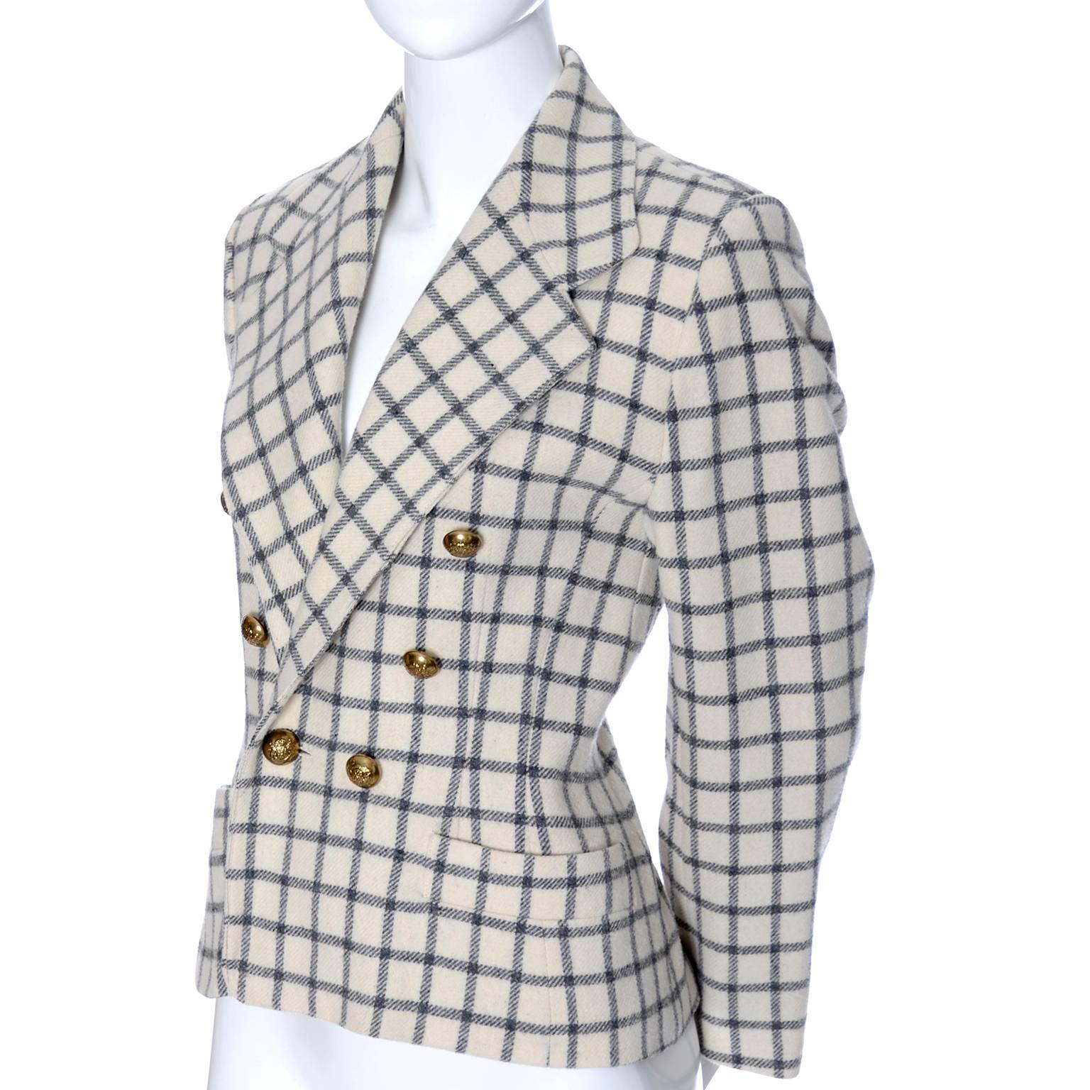 This vintage Guy Laroche wool blazer is from the estate of a prominent Washington, DC socialite.  This jacket is in excellent condition, fully lined and has gorgeous brass buttons.  The jacket is approximately a modern day US size 6/8, but please