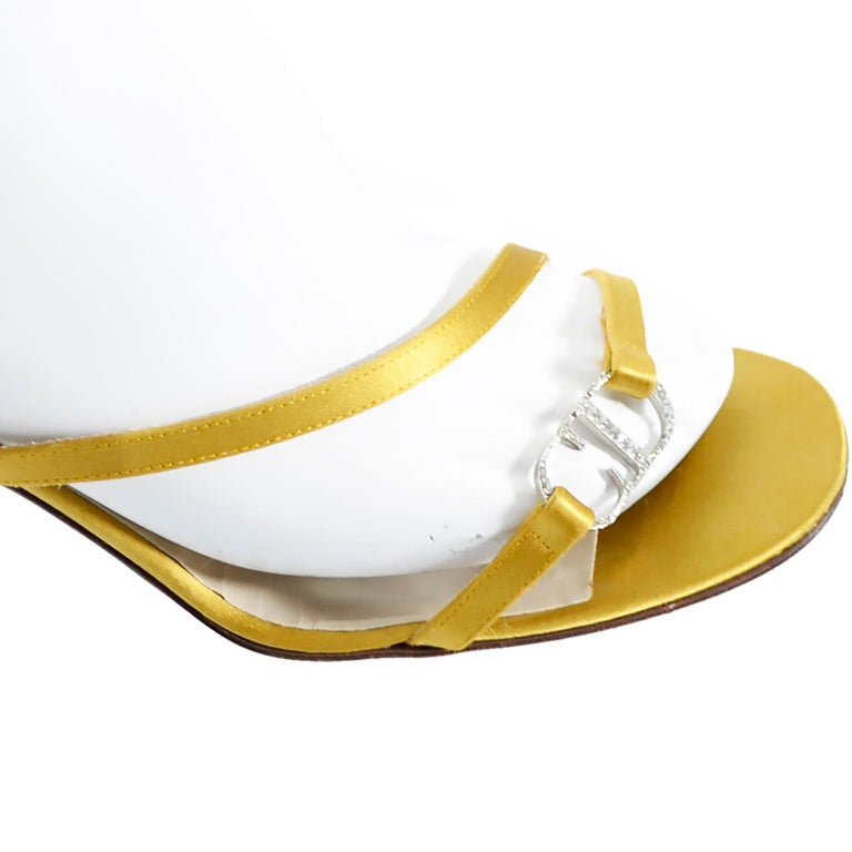 Gold Vintage Christian Dior Shoes Ankle Strap Sandals Rhinestones CD