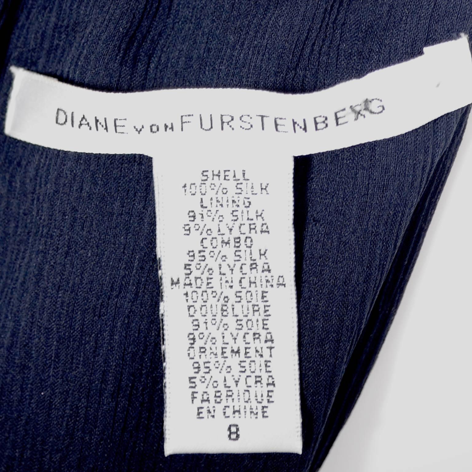 Women's Diane von Furstenberg Silk Chiffon Tull Dress Navy Blue Draping Size 8