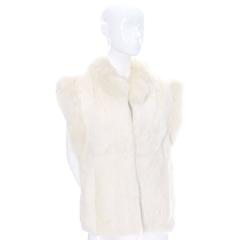 1980s Vintage Ivory Winter White Rabbit Fur Vest With Satin Lining