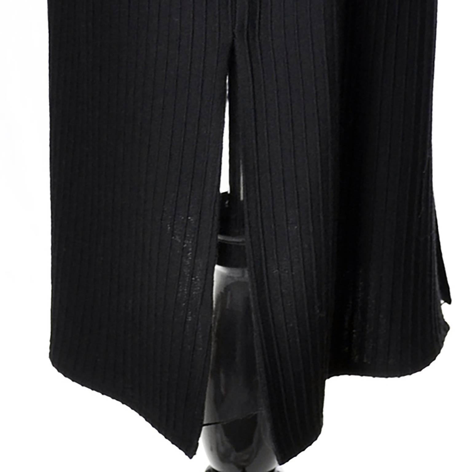 Women's Vintage Valentino Black Ribbed Knit Dress Late 1970s With Chiffon Kick Pleats