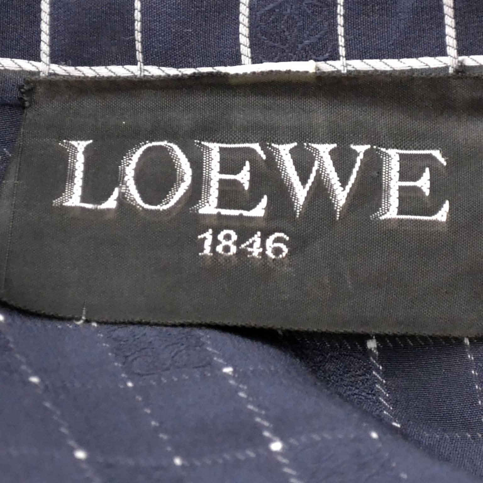 Loewe Spain Vintage Dress and Scarf 1970s Navy Blue and White 1
