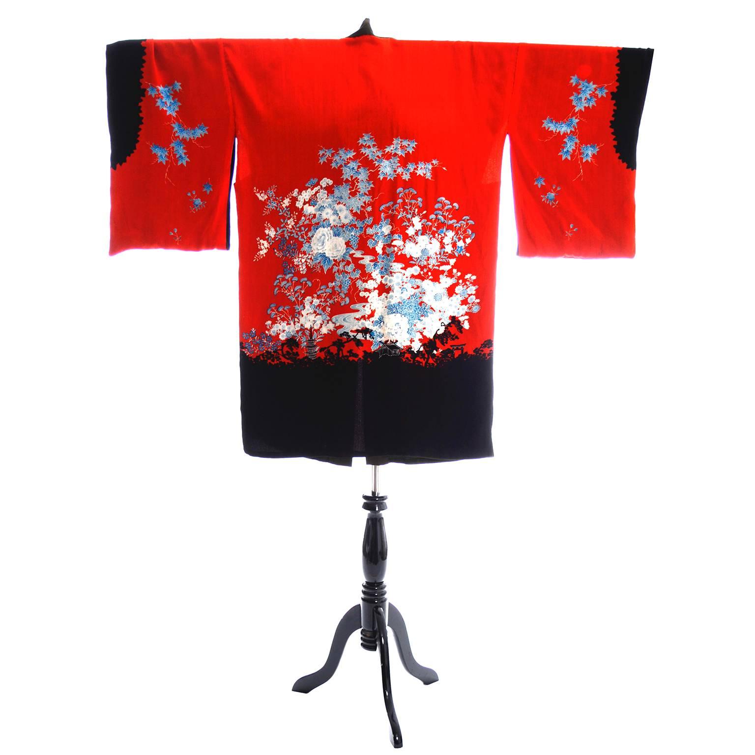 Women's or Men's Silk Vintage Kimono Robe From Antique Asian Textile Collector
