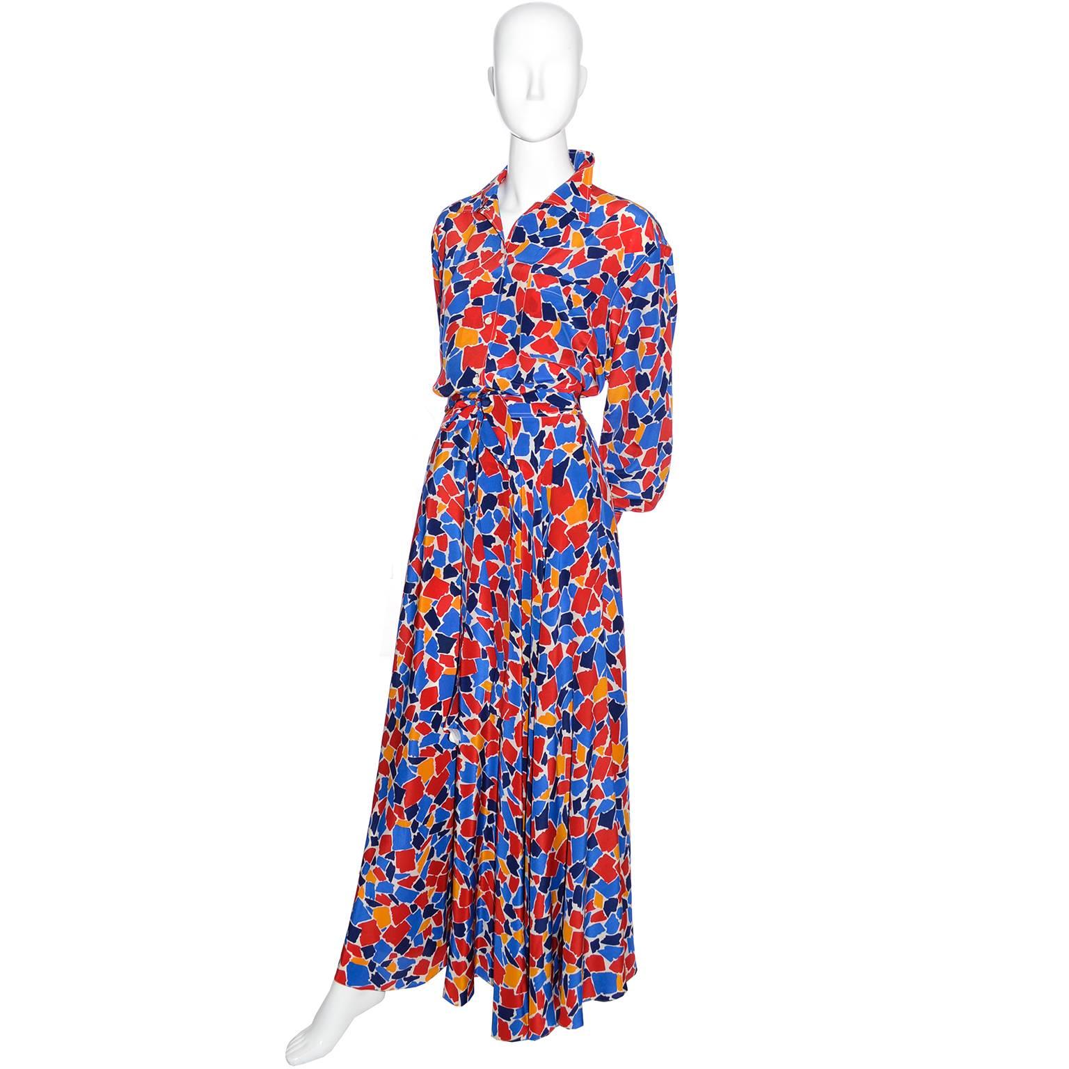 Yves Saint Laurent Rive Gauche Vintage Seide YSL Kleid Langer Rock Bluse Schärpe im Zustand „Hervorragend“ in Portland, OR