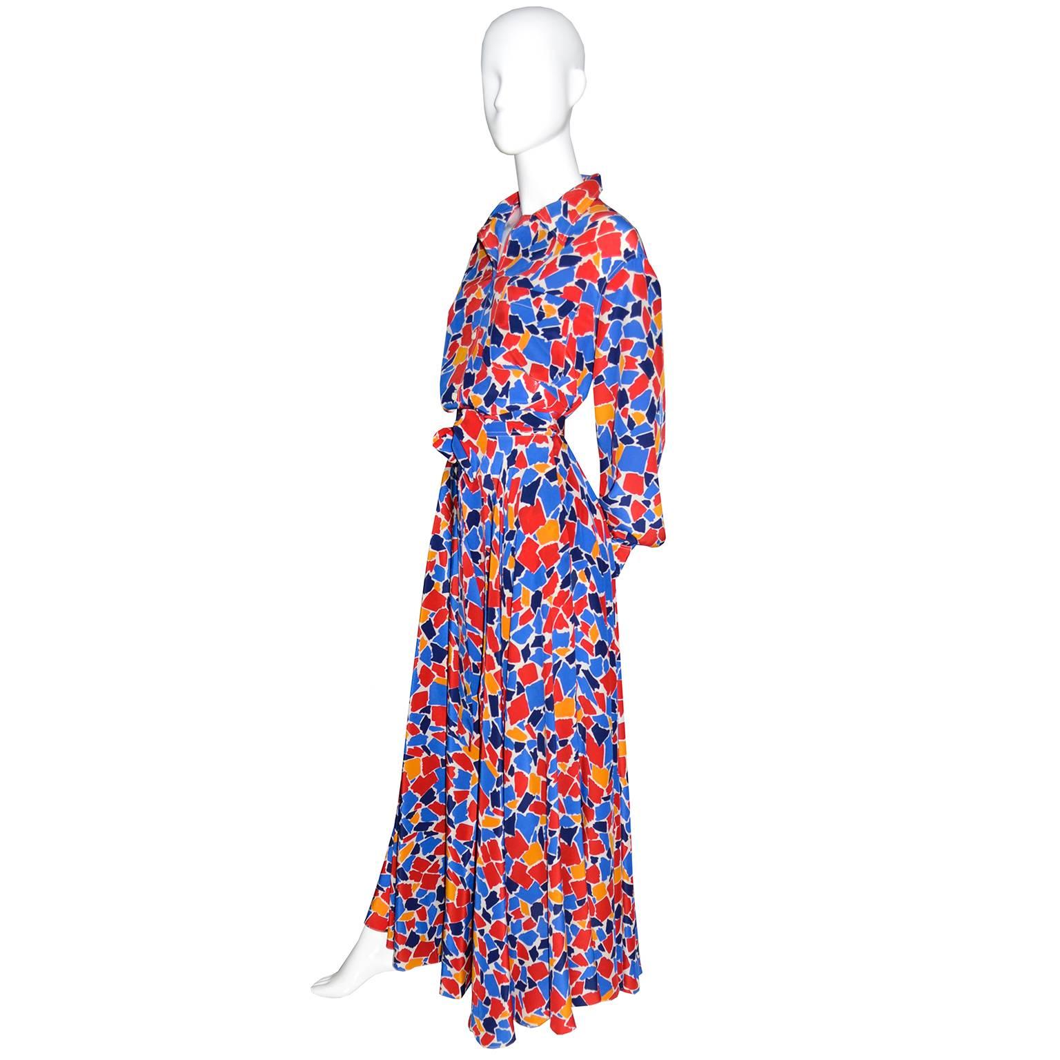 Yves Saint Laurent Rive Gauche Vintage Seide YSL Kleid Langer Rock Bluse Schärpe Damen