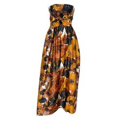 Helena Barbieri Vintage Dress Beaded Strapless Evening Gown Textured Silk