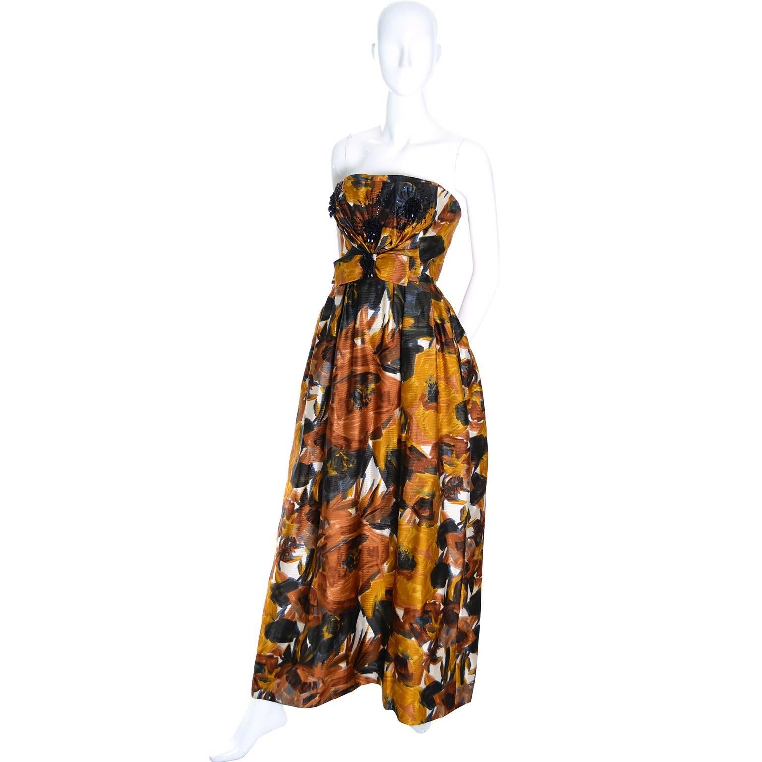 Helena Barbieri Vintage Dress Beaded Strapless Evening Gown Textured Silk 3