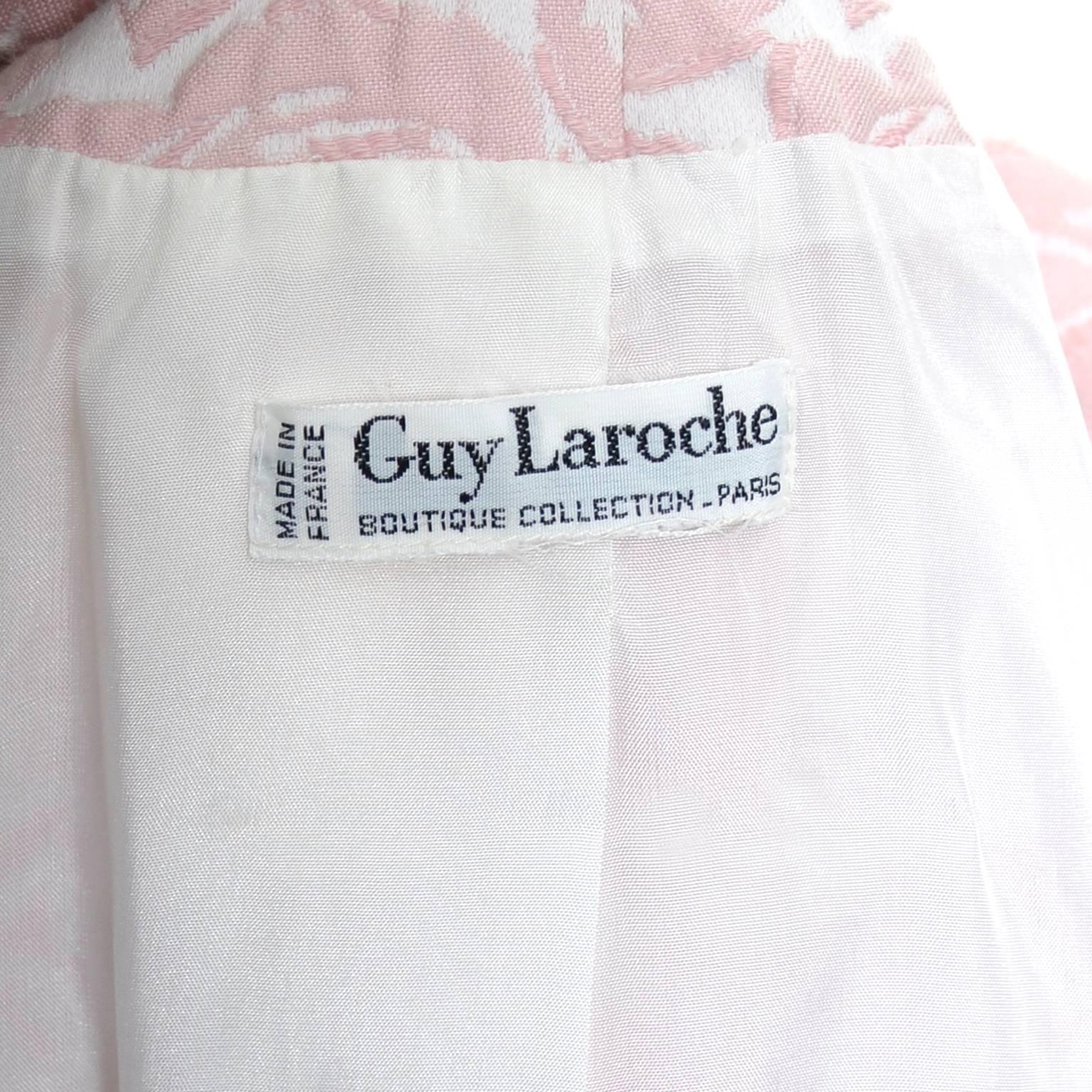 Guy Laroche Paris Vintage Spring Summer Pink Floral Suit Skirt and Bow Blazer 1