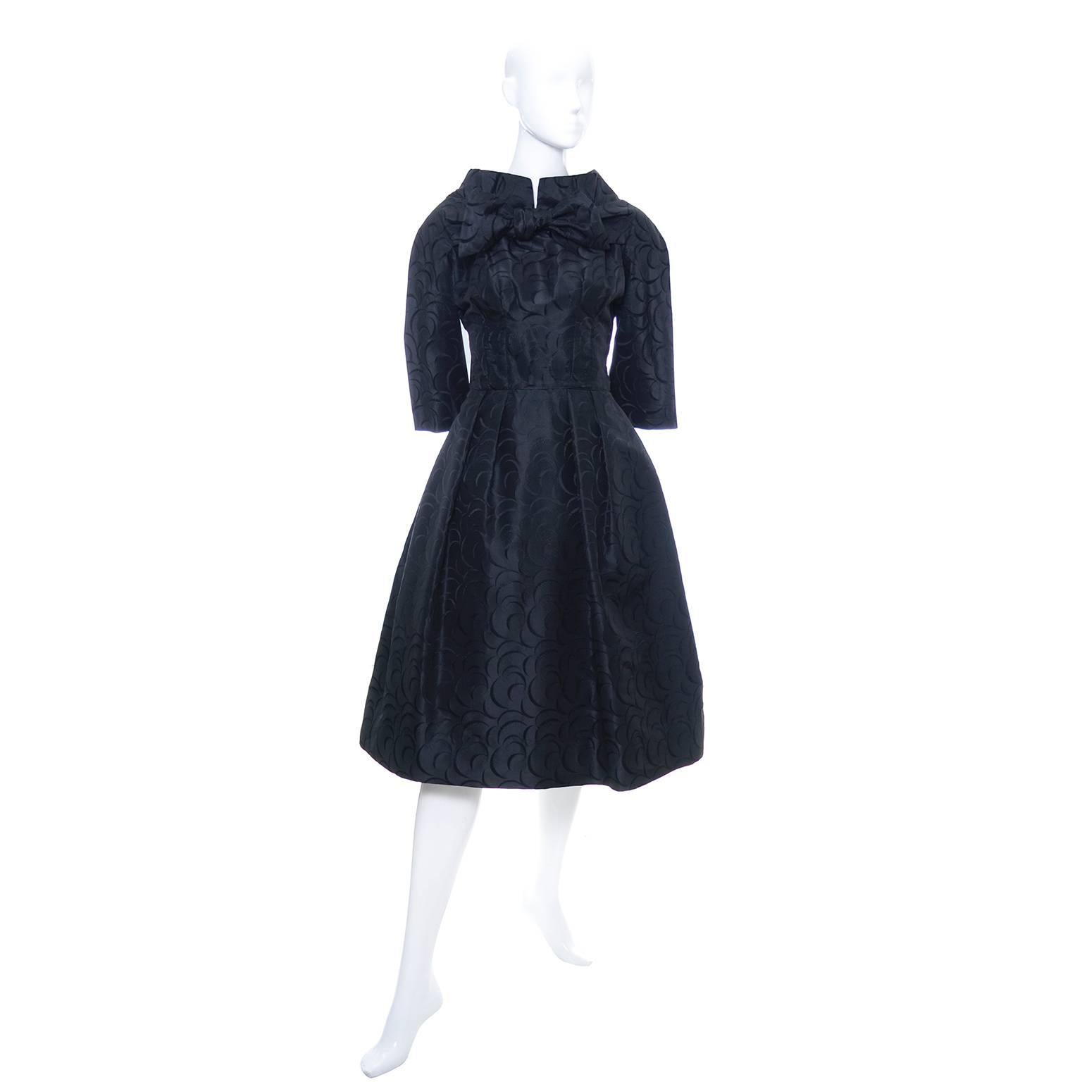 Werle Beverly Hills 1950's Vintage Dress Saks Fifth Avenue Black Patterned Satin 2