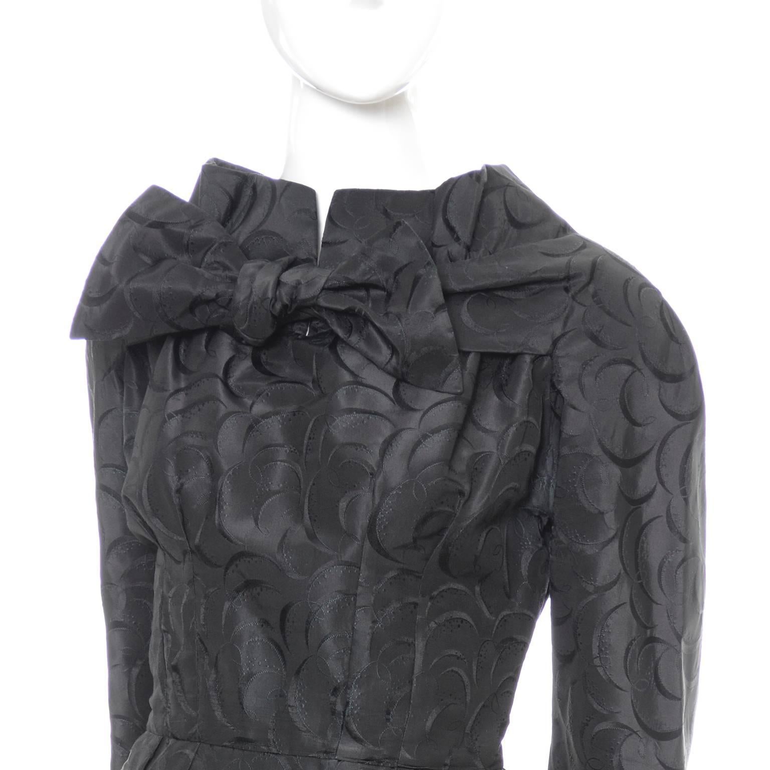 Women's Werle Beverly Hills 1950's Vintage Dress Saks Fifth Avenue Black Patterned Satin