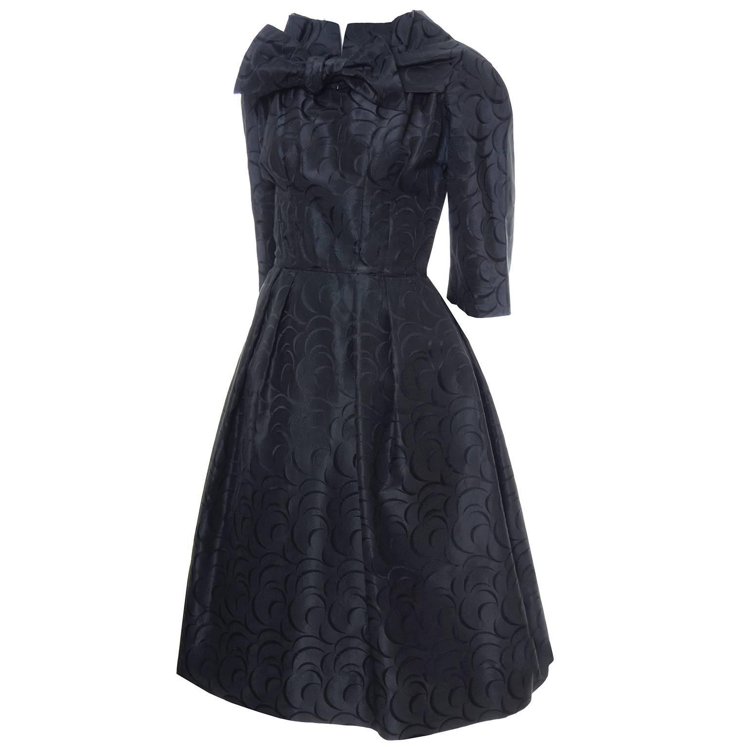Werle Beverly Hills 1950's Vintage Dress Saks Fifth Avenue Black Patterned Satin 4