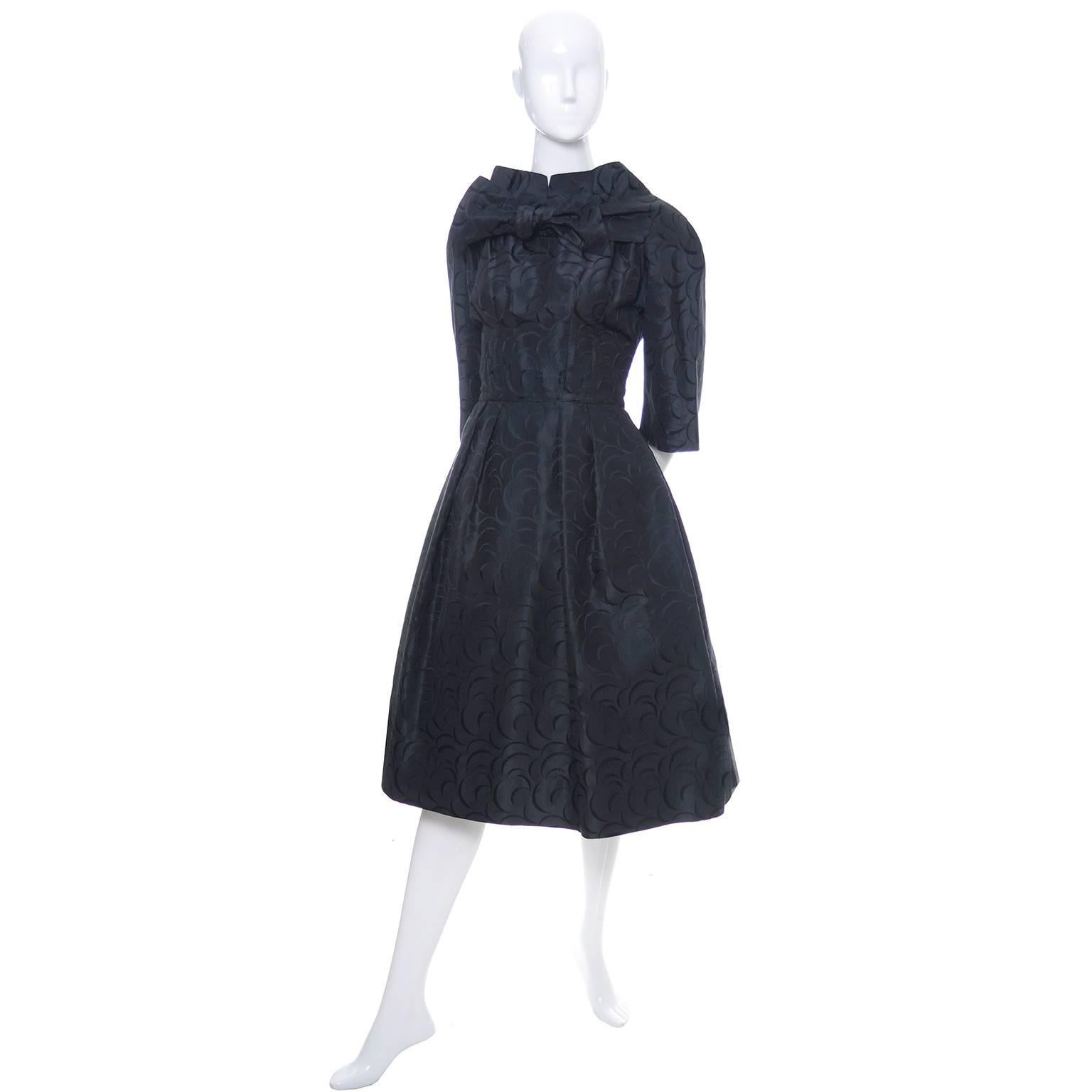 Werle Beverly Hills 1950's Vintage Dress Saks Fifth Avenue Black Patterned Satin 3