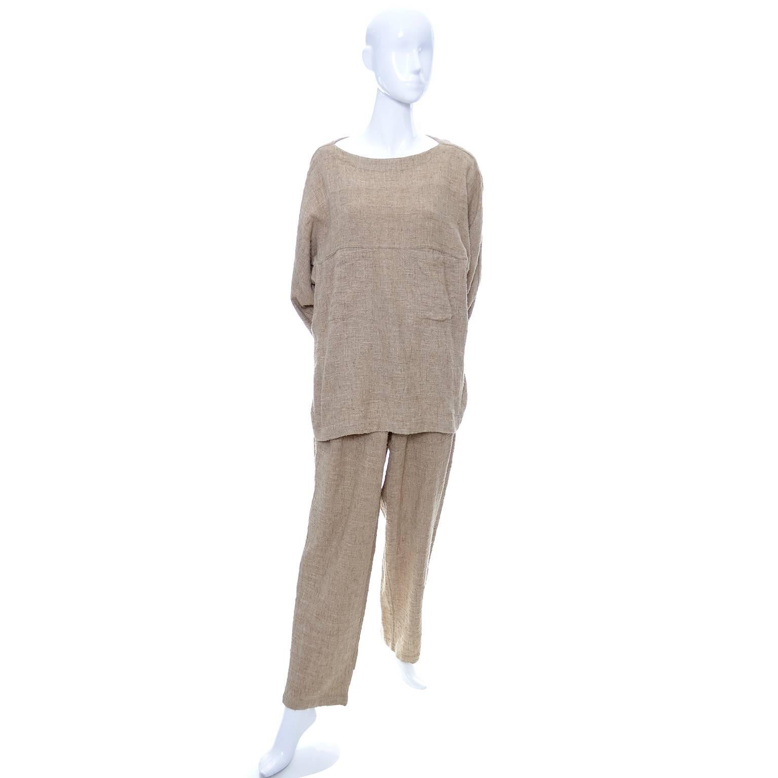 Vintage Issey Miyake Textured Cotton Tunic High Waist Pants Outfit 1980s Medium 1