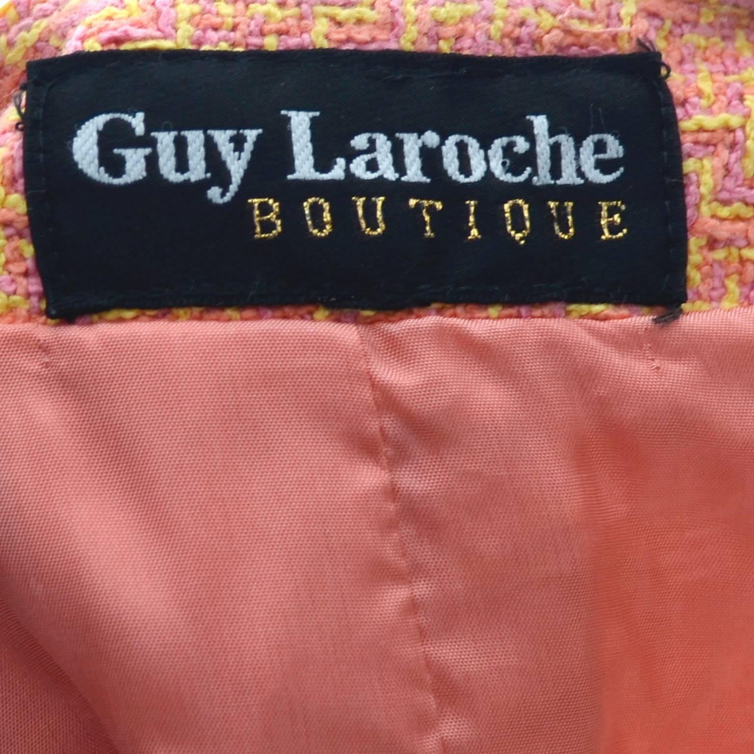 Guy Laroche Vintage Suit Skirt Blazer Orange Yellow Pink  3