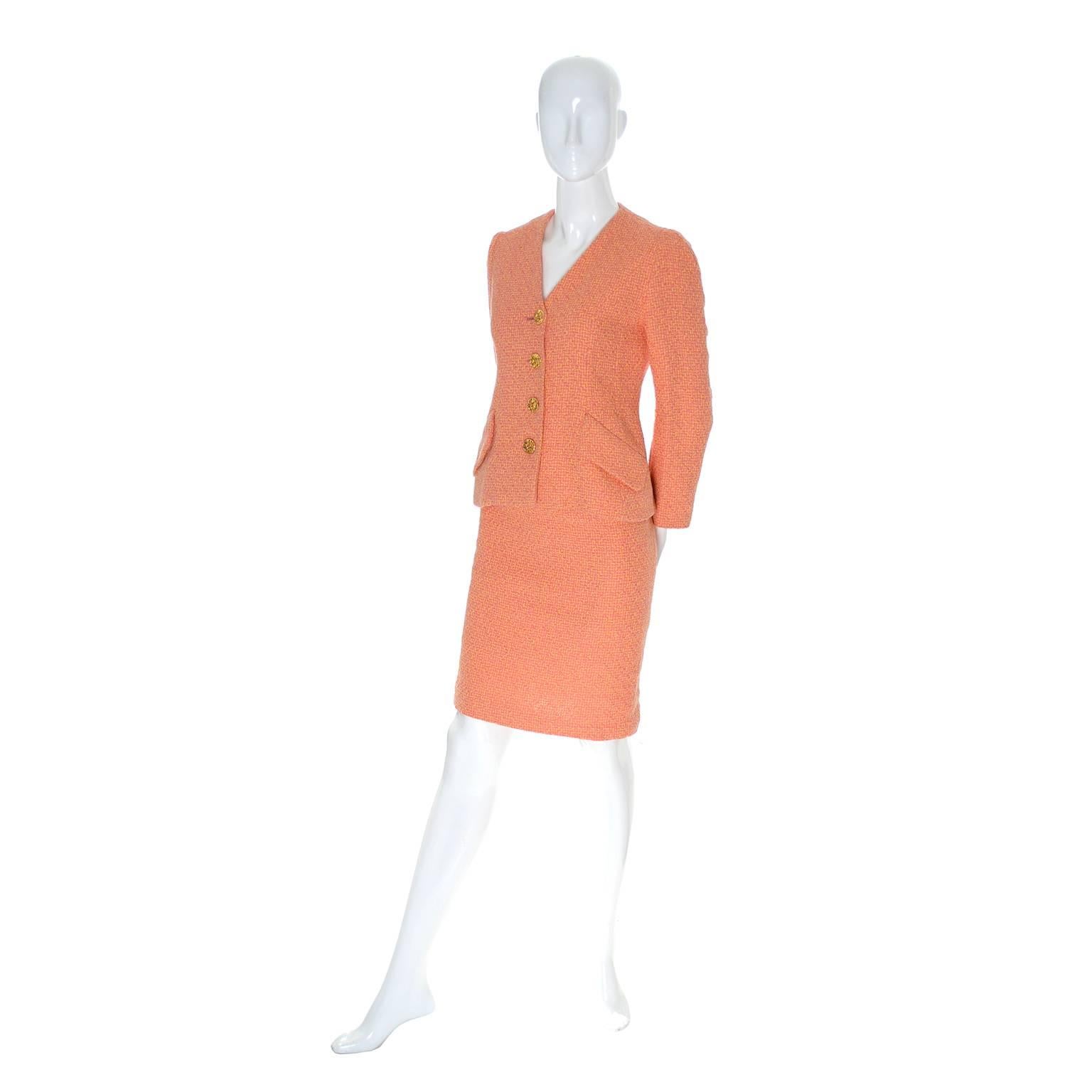 orange skirt suit