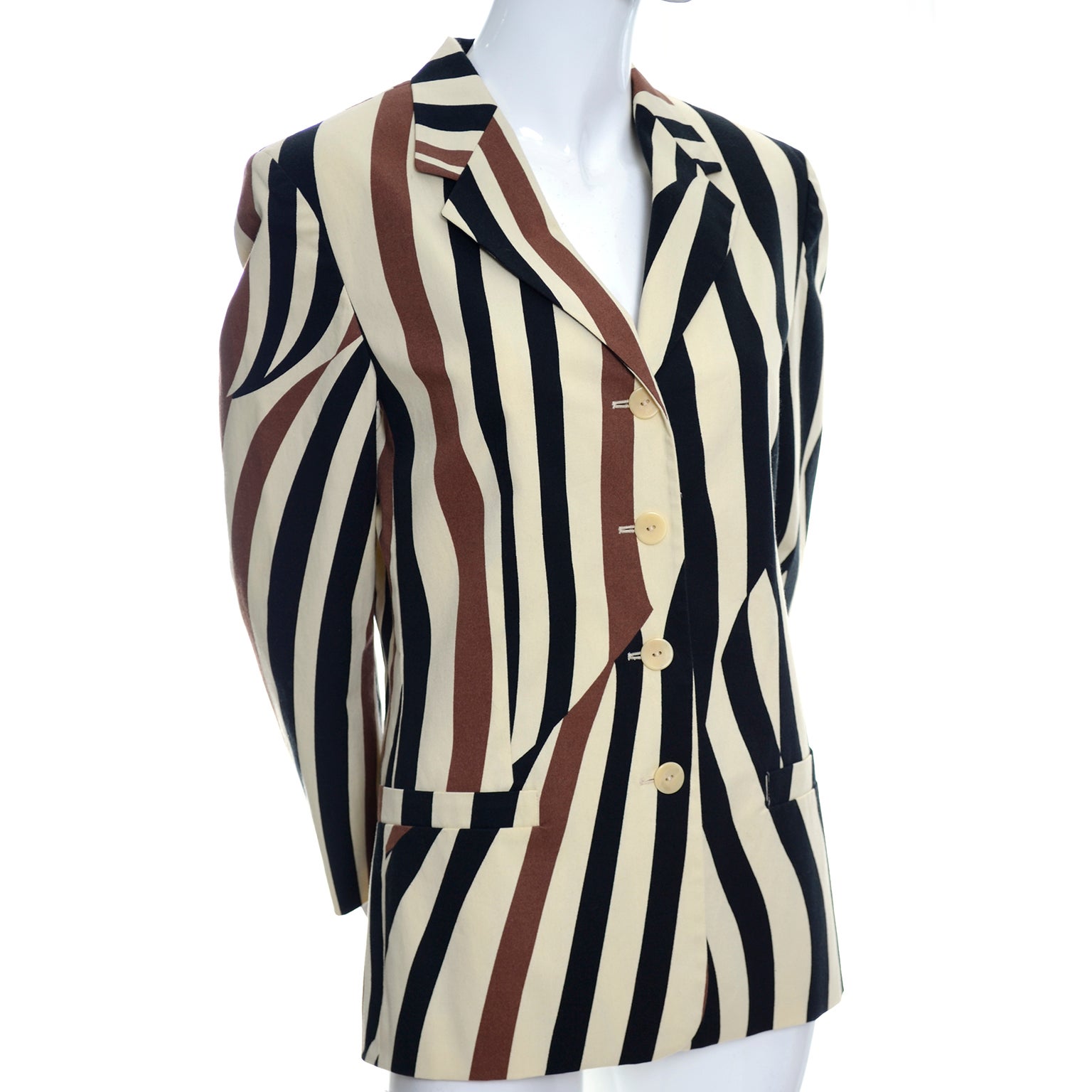 Mondi Vintage Blazer Abstract Stripes Jacket 38 Cotton Lined Size