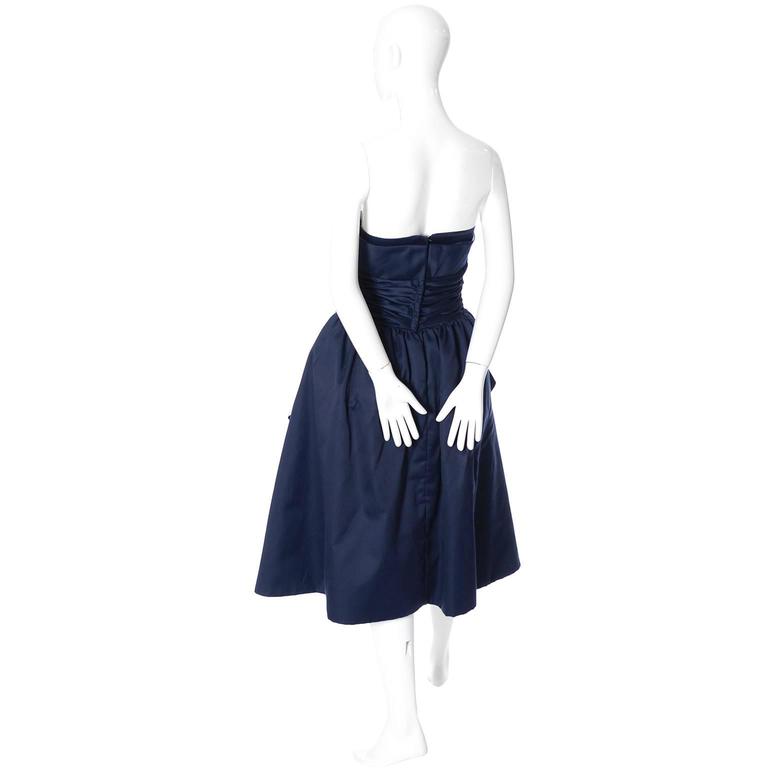1980s Victor Costa Neiman Marcus Vintage Dress Strapless Blue and White ...