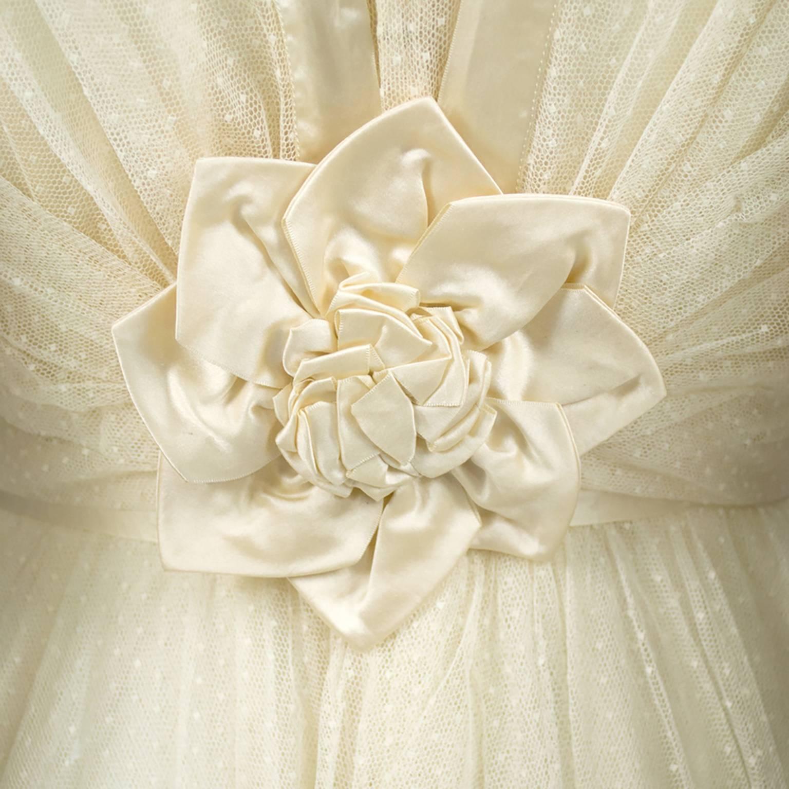 Edwardian Fine Lace Vintage Wedding Gown Veil Silk Roses Appliques 3