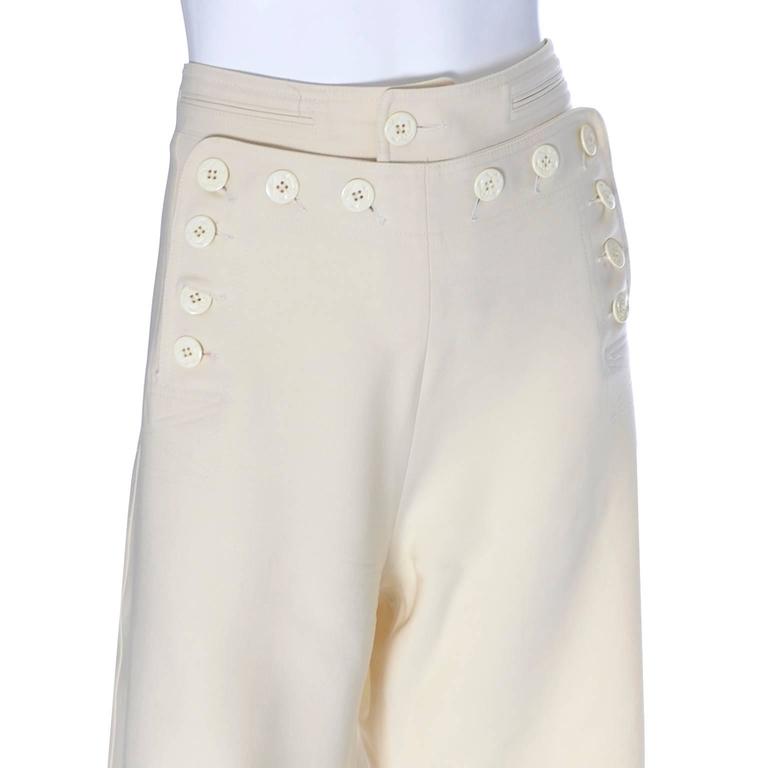 Jean Paul Gaultier Vintage High Waist Wide Leg Sailor Pants in Ivory Italy 12/14 In Excellent Condition In Portland, OR