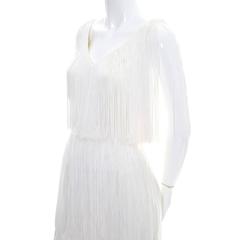 1970s Vintage Dress Silk Fringe White Evening Gown Kneeland's Sacramento