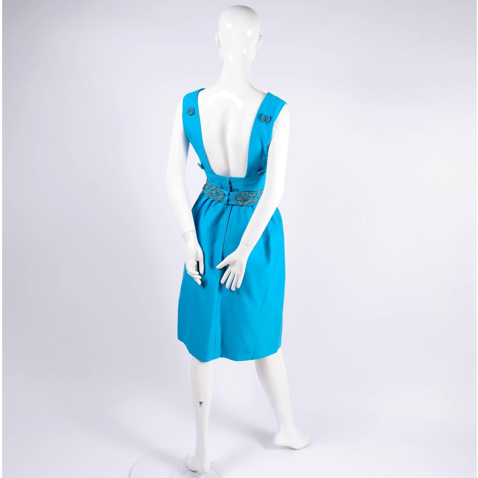 Blue Silk Beaded Suzy Perette Vintage Cape Dress W/ Removable Back Panel  For Sale 2